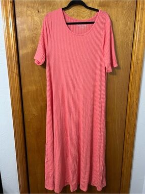Soft Surroundings Coral Pink Ribbed Short-Sleeve Maxi Dress